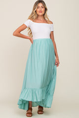 Sage Ruffle Hem Maternity Maxi Skirt