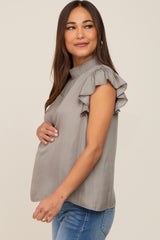 Olive Mock Neck Flutter Maternity Blouse