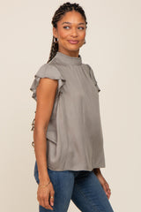 Olive Mock Neck Flutter Blouse