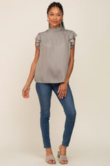 Olive Mock Neck Flutter Blouse