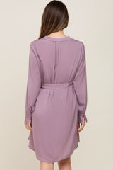 Lavender Silky Sash Tie Maternity Dress