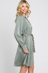 Sage Silky Sash Tie Dress