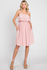 Light Pink Ruffle Overlay Shoulder Tie Dress