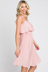 Light Pink Ruffle Overlay Shoulder Tie Dress