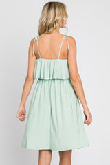 Light Olive Ruffle Overlay Shoulder Tie Dress