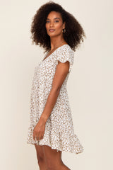 Ivory Floral Button Front Ruffle Dress