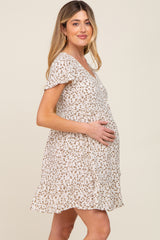 Ivory Floral Button Front Ruffle Maternity Dress