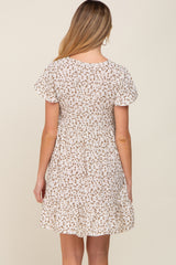 Ivory Floral Button Front Ruffle Maternity Dress