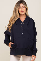 Navy Snap Front Button Maternity Hoodie