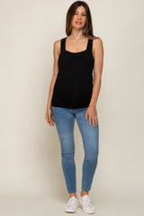 Black Square Neck Ruched Sides Maternity Top