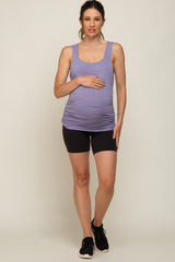 Lavender Square Neck Ruched Sides Maternity Top