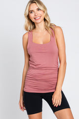 Mauve Square Neck Ruched Sides Maternity Top