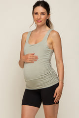 Light Olive Square Neck Ruched Sides Maternity Top