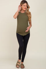 Black Ribbed Maternity Active Leggings