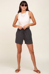 Charcoal Smocked Waist Shorts