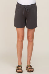 Charcoal Smocked Waist Maternity Shorts