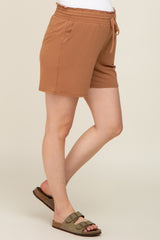 Camel Smocked Waist Maternity Shorts