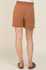 Camel Smocked Waist Maternity Shorts