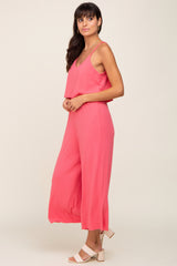 Pink Ribbed Double Layer Cropped Maternity Jumpsuit