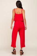 Red Ribbed Double Layer Cropped Jumpsuit