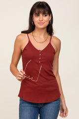 Dark Rust Ribbed Snap Button Cami