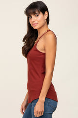 Dark Rust Ribbed Snap Button Cami