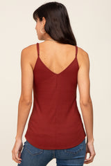 Dark Rust Ribbed Snap Button Cami