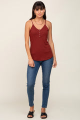 Dark Rust Ribbed Snap Button Cami