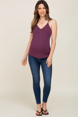 Plum Ribbed Snap Button Maternity Cami