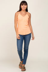 Coral Ribbed Snap Button Cami