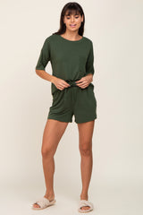 Olive Pocket Front Pajama Short Set