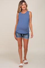 Royal Blue Striped Sleeveless Maternity Top