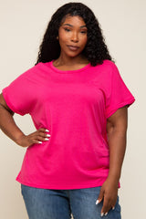 Fuchsia Short Sleeve Plus Maternity Top