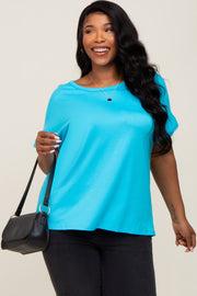 Aqua Short Sleeve Plus Top