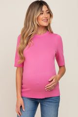 Fuchsia Knit Fitted Maternity Blouse