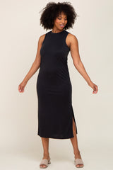 Black Soft Knit Sleeveless Midi Dress