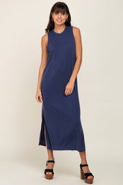 Navy Soft Knit Sleeveless Midi Dress