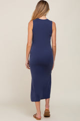 Navy Soft Knit Sleeveless Maternity Midi Dress