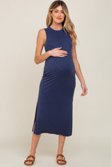 Navy Soft Knit Sleeveless Maternity Midi Dress