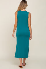 Teal Soft Knit Sleeveless Maternity Midi Dress