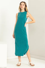 Teal Soft Knit Sleeveless Maternity Midi Dress