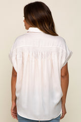 Ivory Satin Button Down Smocked Accent Maternity Top