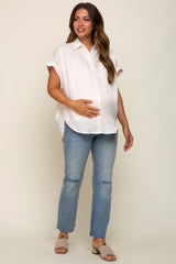 Ivory Satin Button Down Smocked Accent Maternity Top