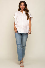 Ivory Satin Button Down Smocked Accent Maternity Top