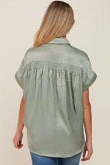 Olive Satin Button Down Smocked Accent Maternity Top