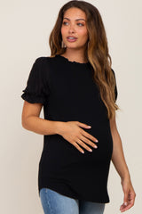 Black Contrast Crochet Sleeve Maternity Top