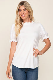 Ivory Contrast Crochet Sleeve Top