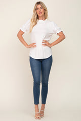 Ivory Contrast Crochet Sleeve Top