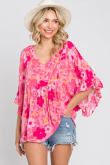 Coral Floral Dolman Sleeve Blouse