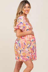 Pink Chiffon Sweetheart Neck Puff Short Sleeve Babydoll Maternity Dress